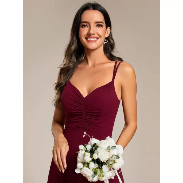 imageEverPretty Womens Chiffon VNeck Flowy Pleated Chiffon Spaghetti Straps Elegant Bridesmaid Dresses S0021Burgundy