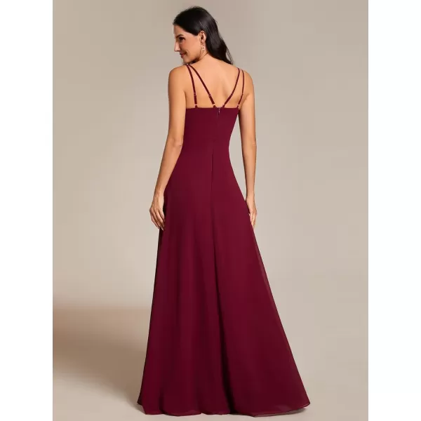 imageEverPretty Womens Chiffon VNeck Flowy Pleated Chiffon Spaghetti Straps Elegant Bridesmaid Dresses S0021Burgundy