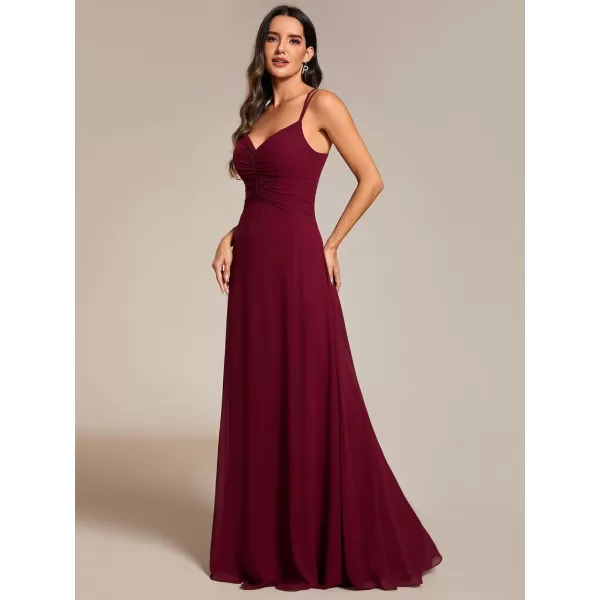 imageEverPretty Womens Chiffon VNeck Flowy Pleated Chiffon Spaghetti Straps Elegant Bridesmaid Dresses S0021Burgundy