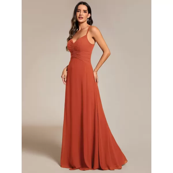 imageEverPretty Womens Chiffon VNeck Flowy Pleated Chiffon Spaghetti Straps Elegant Bridesmaid Dresses S0021Burnt Orange