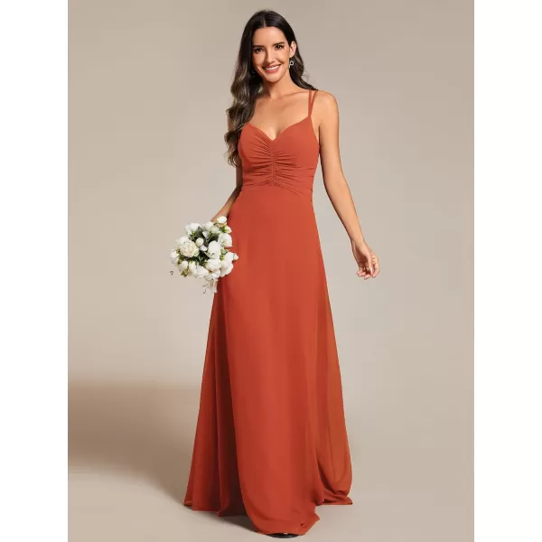 imageEverPretty Womens Chiffon VNeck Flowy Pleated Chiffon Spaghetti Straps Elegant Bridesmaid Dresses S0021Burnt Orange