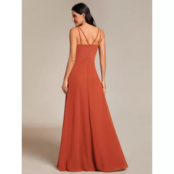 imageEverPretty Womens Chiffon VNeck Flowy Pleated Chiffon Spaghetti Straps Elegant Bridesmaid Dresses S0021Burnt Orange