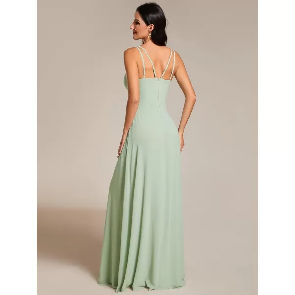 imageEverPretty Womens Chiffon VNeck Flowy Pleated Chiffon Spaghetti Straps Elegant Bridesmaid Dresses S0021Mint Green