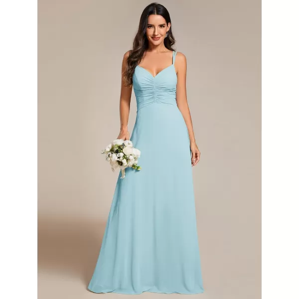 imageEverPretty Womens Chiffon VNeck Flowy Pleated Chiffon Spaghetti Straps Elegant Bridesmaid Dresses S0021Sky Blue