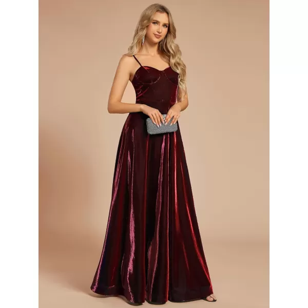imageEverPretty Womens Custom Iridescent Mesh Spaghetti Strap VNeck Aline Backless Sexy Tulle Evening Dress 02170Burgundy