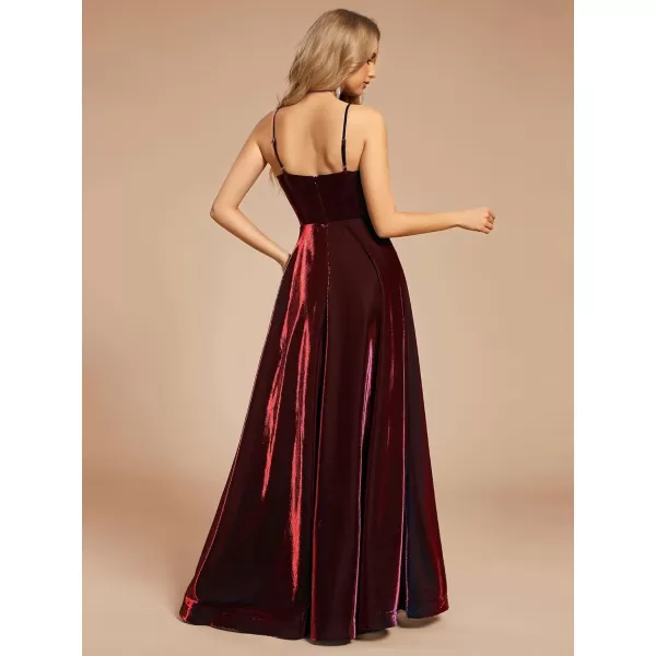 imageEverPretty Womens Custom Iridescent Mesh Spaghetti Strap VNeck Aline Backless Sexy Tulle Evening Dress 02170Burgundy