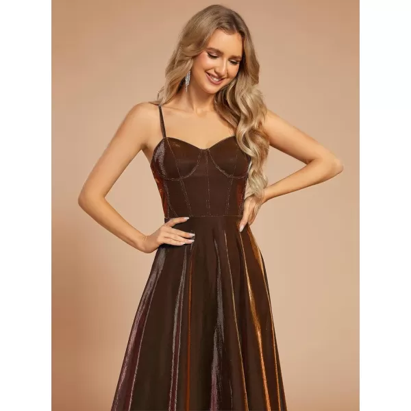 imageEverPretty Womens Custom Iridescent Mesh Spaghetti Strap VNeck Aline Backless Sexy Tulle Evening Dress 02170Burnt Orange