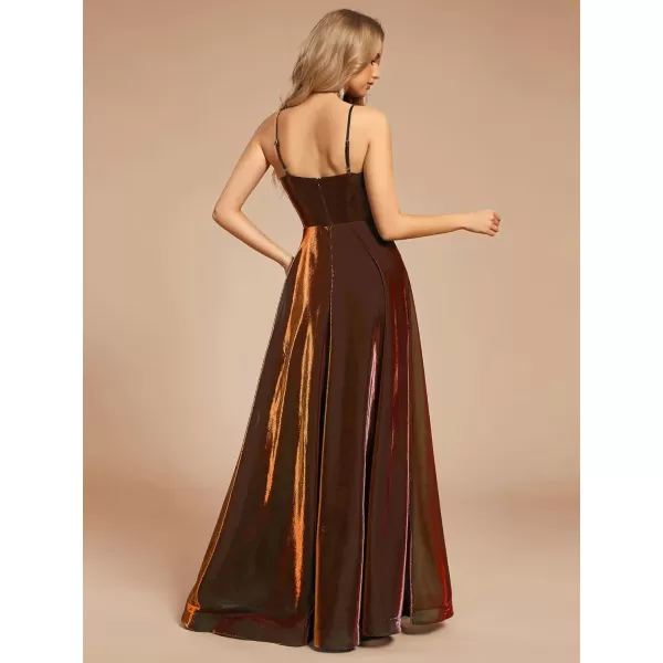 imageEverPretty Womens Custom Iridescent Mesh Spaghetti Strap VNeck Aline Backless Sexy Tulle Evening Dress 02170Burnt Orange