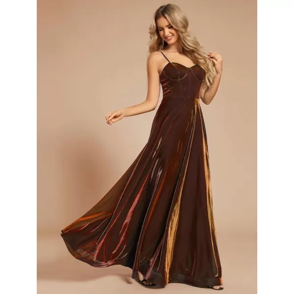 imageEverPretty Womens Custom Iridescent Mesh Spaghetti Strap VNeck Aline Backless Sexy Tulle Evening Dress 02170Burnt Orange