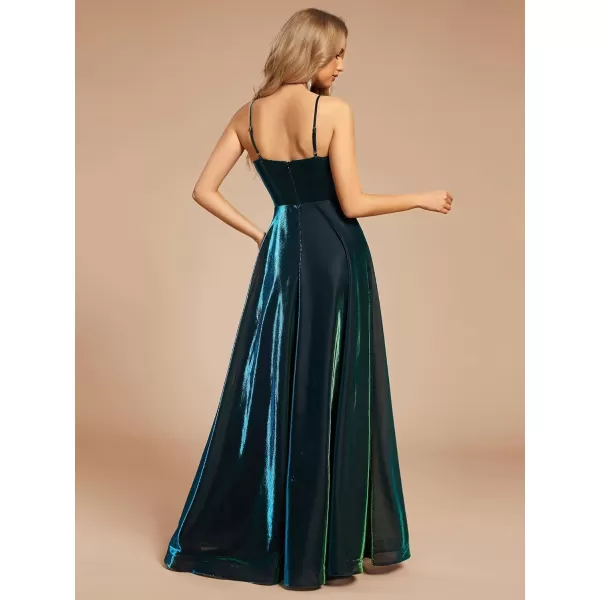 imageEverPretty Womens Custom Iridescent Mesh Spaghetti Strap VNeck Aline Backless Sexy Tulle Evening Dress 02170Dark Green