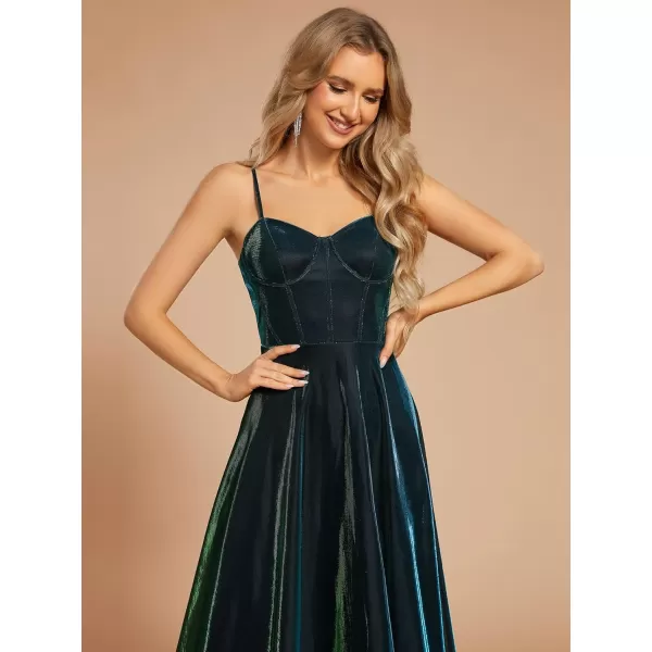 imageEverPretty Womens Custom Iridescent Mesh Spaghetti Strap VNeck Aline Backless Sexy Tulle Evening Dress 02170Dark Green