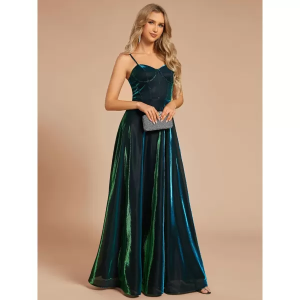 imageEverPretty Womens Custom Iridescent Mesh Spaghetti Strap VNeck Aline Backless Sexy Tulle Evening Dress 02170Dark Green