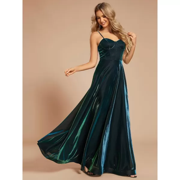 imageEverPretty Womens Custom Iridescent Mesh Spaghetti Strap VNeck Aline Backless Sexy Tulle Evening Dress 02170Dark Green