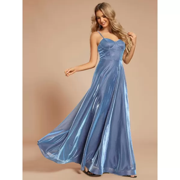 imageEverPretty Womens Custom Iridescent Mesh Spaghetti Strap VNeck Aline Backless Sexy Tulle Evening Dress 02170Light Dusty Blue