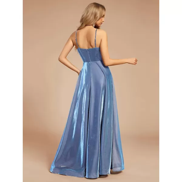 imageEverPretty Womens Custom Iridescent Mesh Spaghetti Strap VNeck Aline Backless Sexy Tulle Evening Dress 02170Light Dusty Blue