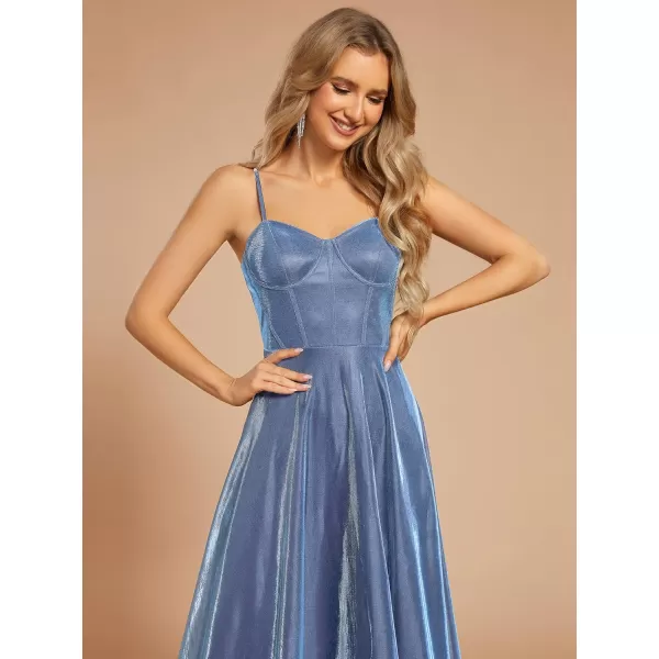 imageEverPretty Womens Custom Iridescent Mesh Spaghetti Strap VNeck Aline Backless Sexy Tulle Evening Dress 02170Light Dusty Blue