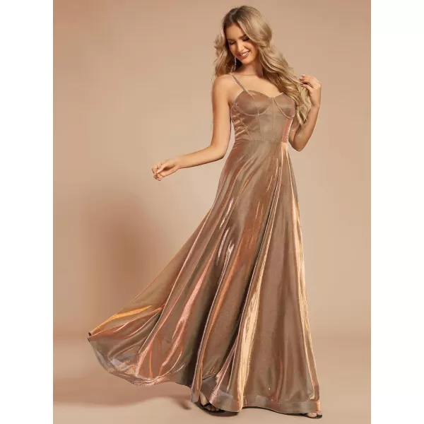 imageEverPretty Womens Custom Iridescent Mesh Spaghetti Strap VNeck Aline Backless Sexy Tulle Evening Dress 02170Rose Gold