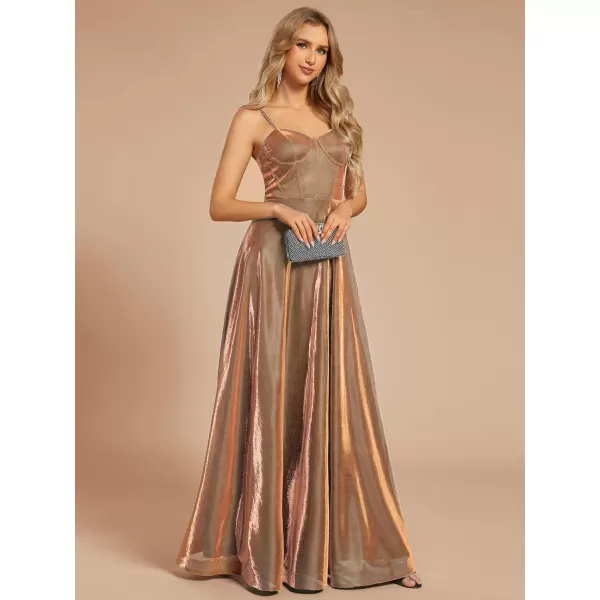 imageEverPretty Womens Custom Iridescent Mesh Spaghetti Strap VNeck Aline Backless Sexy Tulle Evening Dress 02170Rose Gold