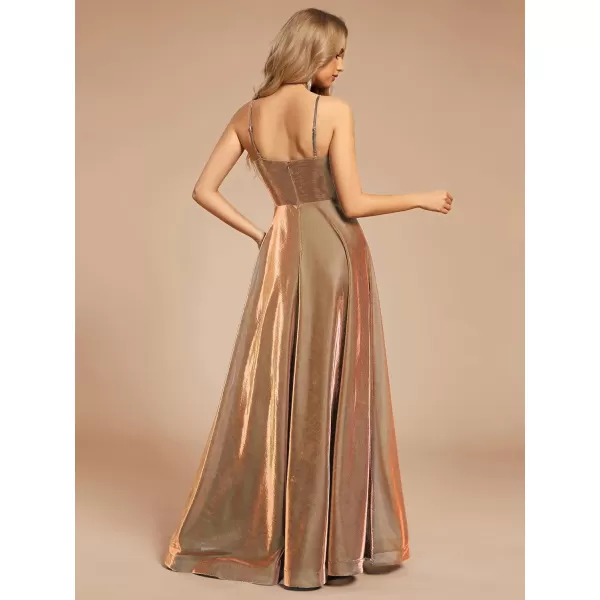 imageEverPretty Womens Custom Iridescent Mesh Spaghetti Strap VNeck Aline Backless Sexy Tulle Evening Dress 02170Rose Gold