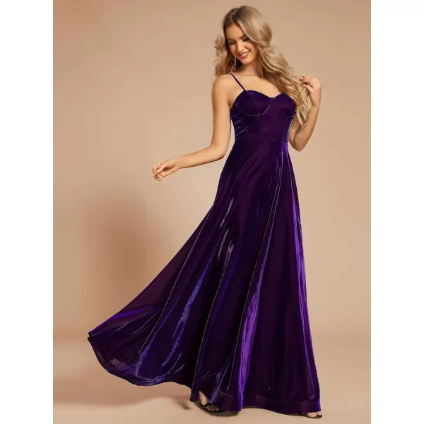 imageEverPretty Womens Custom Iridescent Mesh Spaghetti Strap VNeck Aline Backless Sexy Tulle Evening Dress 02170Sapphire Blue