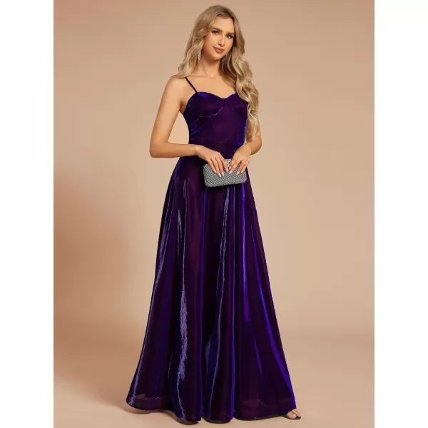 imageEverPretty Womens Custom Iridescent Mesh Spaghetti Strap VNeck Aline Backless Sexy Tulle Evening Dress 02170Sapphire Blue