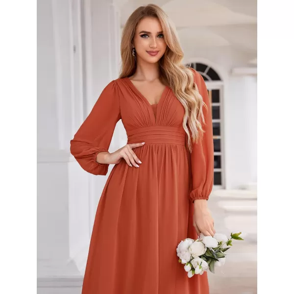 imageEverPretty Womens Fall Lantern Sleeve A Line High Low Bridesmaid Dresses 02043Burnt Orange
