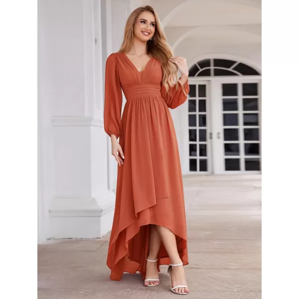 imageEverPretty Womens Fall Lantern Sleeve A Line High Low Bridesmaid Dresses 02043Burnt Orange