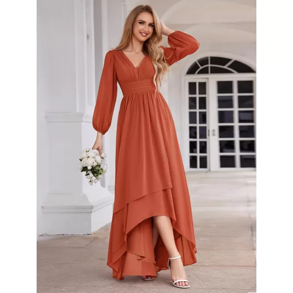 imageEverPretty Womens Fall Lantern Sleeve A Line High Low Bridesmaid Dresses 02043Burnt Orange