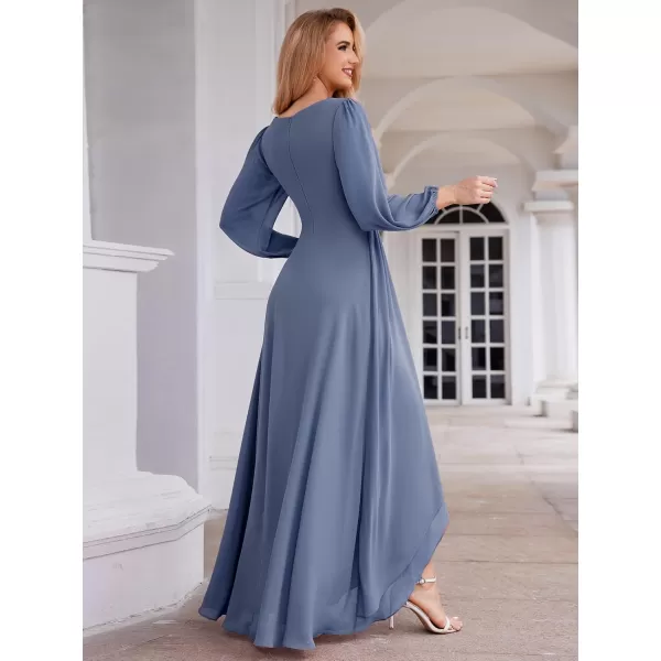 imageEverPretty Womens Fall Lantern Sleeve A Line High Low Bridesmaid Dresses 02043Dusty Navy