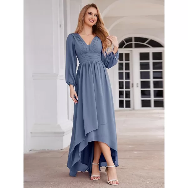 imageEverPretty Womens Fall Lantern Sleeve A Line High Low Bridesmaid Dresses 02043Dusty Navy