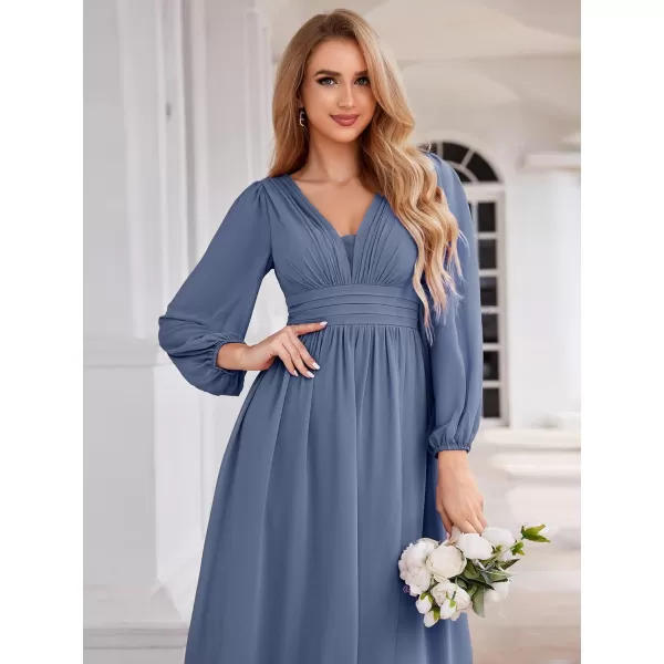 imageEverPretty Womens Fall Lantern Sleeve A Line High Low Bridesmaid Dresses 02043Dusty Navy