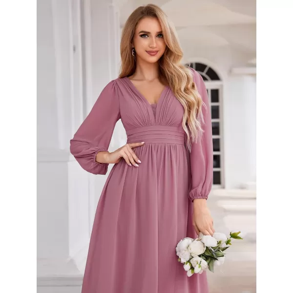 imageEverPretty Womens Fall Lantern Sleeve A Line High Low Bridesmaid Dresses 02043Orchid
