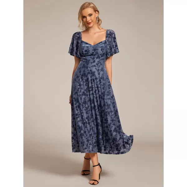 imageEverPretty Womens Formal Dress V Neck Short Sleeve Midi Dress A Line Wedding Guest Dresses 02271Dusty Navy