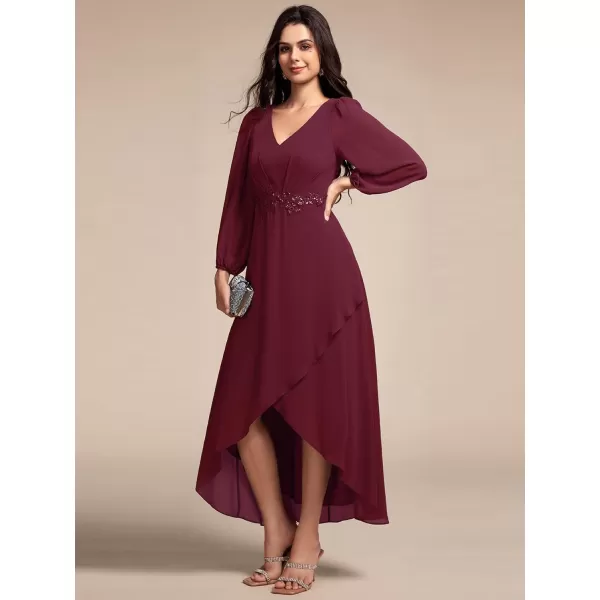 imageEverPretty Womens Long Sleeves V Neck A Line Appliques Midi Chiffon Maxi Formal Dresses 03027Burgundy