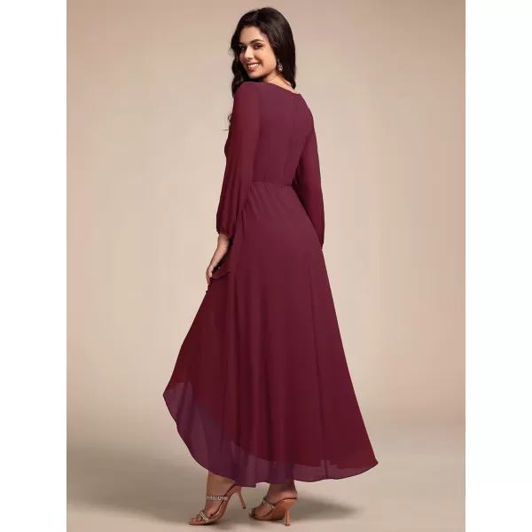 imageEverPretty Womens Long Sleeves V Neck A Line Appliques Midi Chiffon Maxi Formal Dresses 03027Burgundy