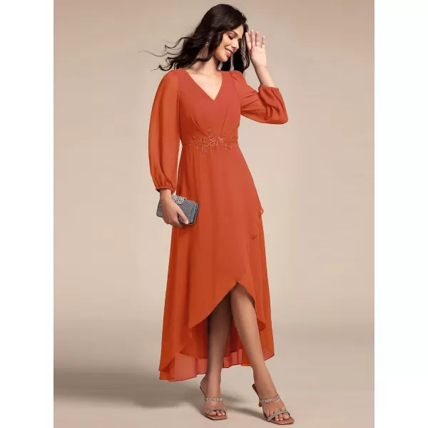 imageEverPretty Womens Long Sleeves V Neck A Line Appliques Midi Chiffon Maxi Formal Dresses 03027Burnt Orange