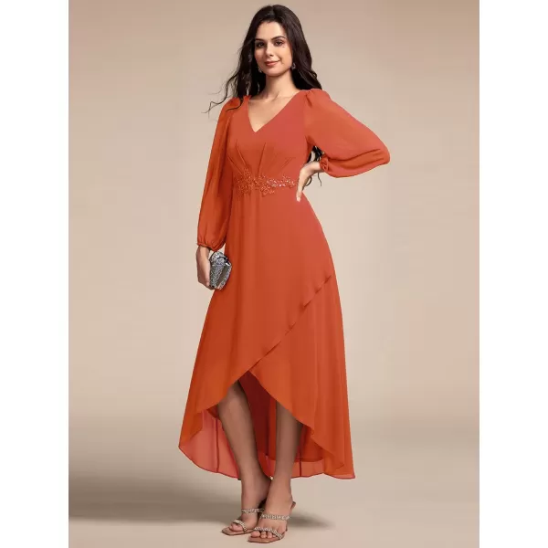 imageEverPretty Womens Long Sleeves V Neck A Line Appliques Midi Chiffon Maxi Formal Dresses 03027Burnt Orange