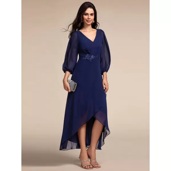 imageEverPretty Womens Long Sleeves V Neck A Line Appliques Midi Chiffon Maxi Formal Dresses 03027Navy Blue