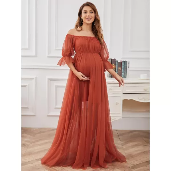 imageEverPretty Womens OffShoulder Aline Tulle Maternity Dress for Baby Shower 20862Burnt Orange