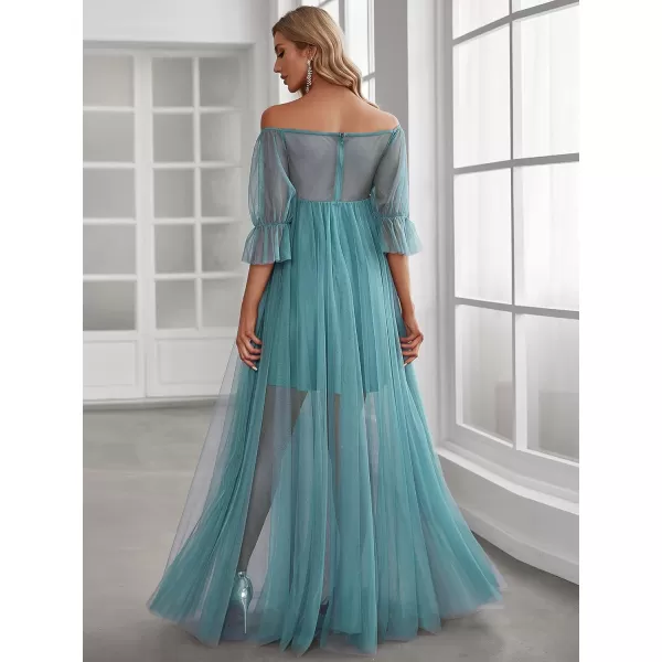 imageEverPretty Womens OffShoulder Aline Tulle Maternity Dress for Baby Shower 20862Demin Blue