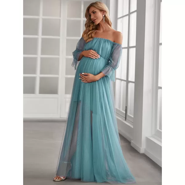 imageEverPretty Womens OffShoulder Aline Tulle Maternity Dress for Baby Shower 20862Demin Blue