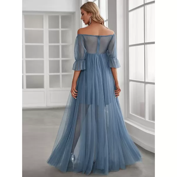 imageEverPretty Womens OffShoulder Aline Tulle Maternity Dress for Baby Shower 20862Hazy Blue