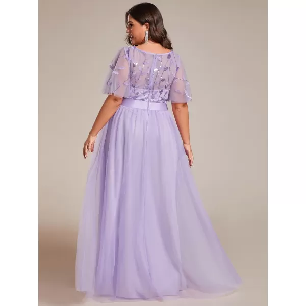 imageEverPretty Womens Round Neck Short Sleeves Plus Size ALine Tulle Sequin Formal Evening Dresses 0904DA2Lavender