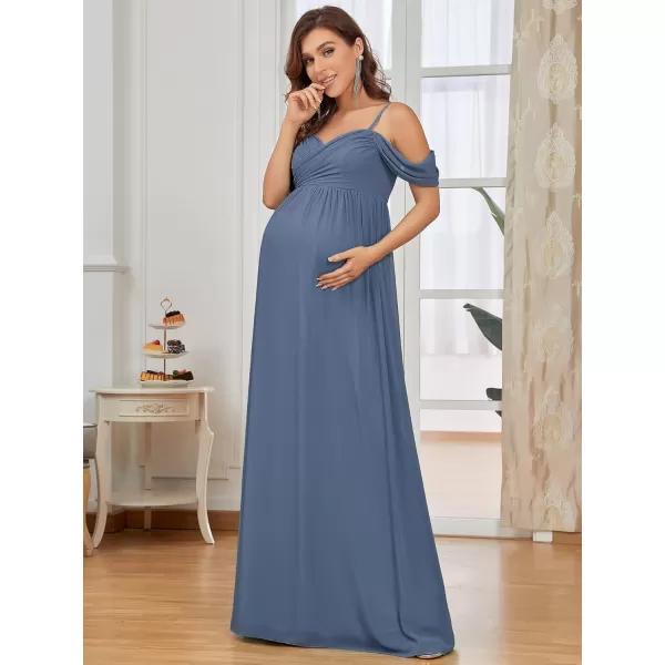 imageEverPretty Womens Ruched Spaghetti Staps V Neck Short Sleeves Maternity Formal Party Dress 20809EYHaze Blue