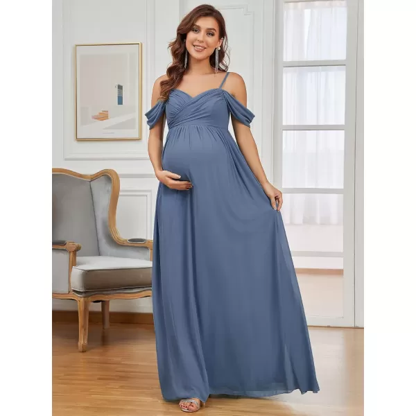 imageEverPretty Womens Ruched Spaghetti Staps V Neck Short Sleeves Maternity Formal Party Dress 20809EYHaze Blue