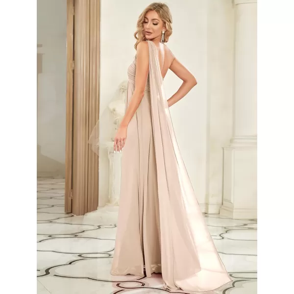 imageEverPretty Womens Summer OneShoulder Empire Waist Chiffon Pleated Maxi Formal Dress 09816Blush