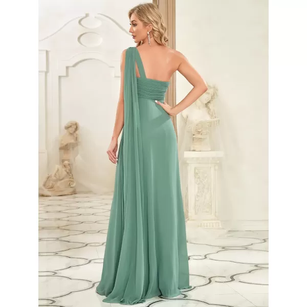 imageEverPretty Womens Summer OneShoulder Empire Waist Chiffon Pleated Maxi Formal Dress 09816Green Bean