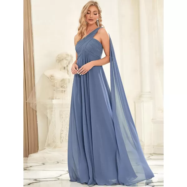 imageEverPretty Womens Summer OneShoulder Empire Waist Chiffon Pleated Maxi Formal Dress 09816Haze Blue