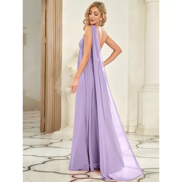 imageEverPretty Womens Summer OneShoulder Empire Waist Chiffon Pleated Maxi Formal Dress 09816Lavender