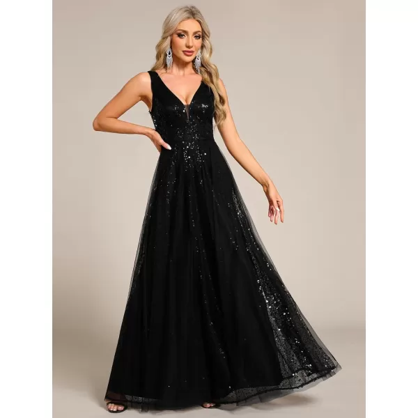 imageEverPretty Womens V Neck Sleeveless Formal Dresses A Line Sequin Maxi Evening Dresses 02163Black